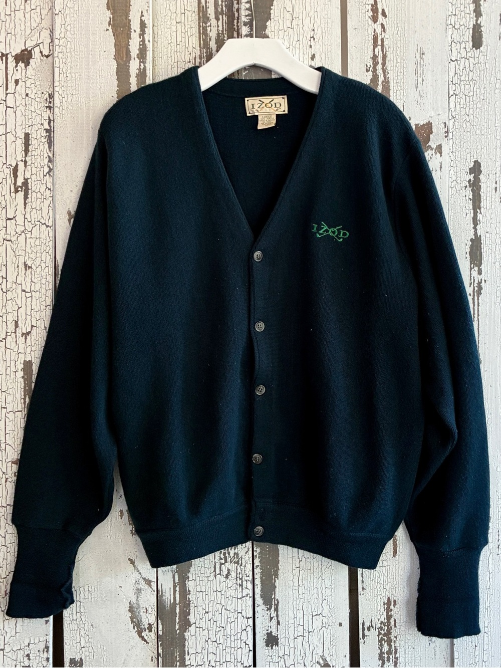 Vintage Izod Men’s V-Neck Golf Cardigan Navy Blue Sz Large Excellent Condition